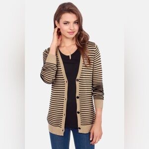 Volcom for keeps striped tan and black small cardigan with 4 buttons